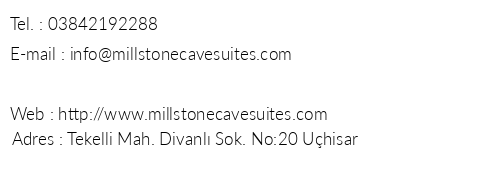 Millstone Cave Suites Hotel telefon numaralar, faks, e-mail, posta adresi ve iletiim bilgileri